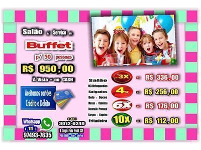 Sua FESTA p/ 50 pess12 x FIXAS=R$ 95, 00 em todos CARTÕES de CRÉDITO