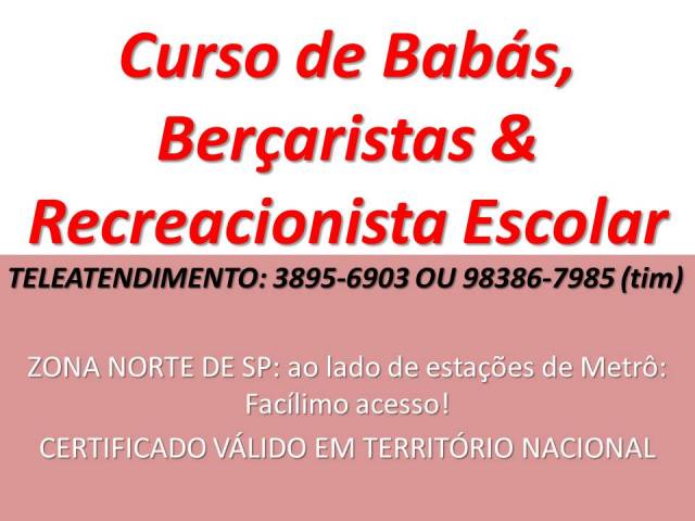 CURSO DE BABÁ BERÇARISTA RECREACIONISTA ESCOLAR BABY SITTER
