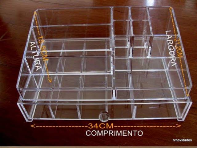 Porta Maquiagem Porta Jóias Em Acrílico Com Divisória Grande
