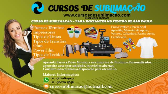 CURSO SUBLIMAÇÃO PRESENCIAL PARA INICIANTES
