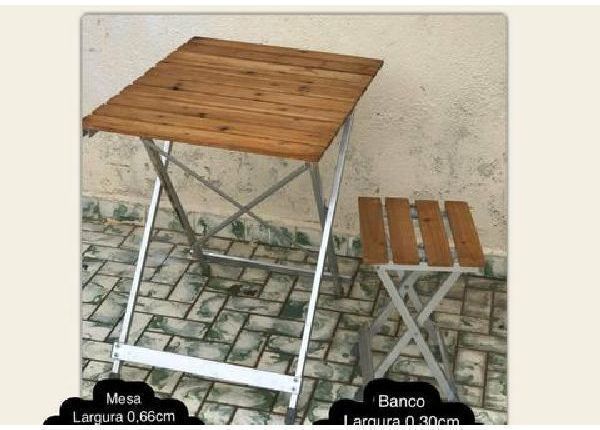 Mesa de Madeira com Alumínio com Par de Bancos - Materiais de construção e jardim