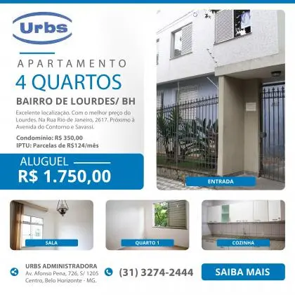 Oportunidade - Aluga-se apartamento 4 quartos - Lourdes/BH