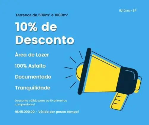Terreno de 500m2 no interior de São Paulo, fácil acesso com 100% asfalto, próximo a comércios