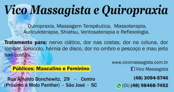 Quiropraxia, Massoterapia, Massagem Terapêutica em São José SC dores coluna, nas costas, nervo c