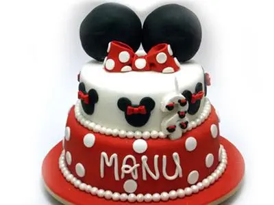Bolo de 2 Andares, Vermelho e Branco da Minnie em Pasta Americana