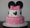 Bolo de 2 Andares da Minnie Rosa com Branco, Laço Rosa e Orelinhas em Pasta Americana