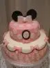 Bolo de 2 Andares da Minnie Salmão com Branco com Babado, laços e Orelinha em Pasta Americana