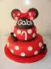 Bolo de 2 Andares da Minnie Vermelho com Laço Preto, bolinhas Brancas, Topo de Cabeça e Laço em P