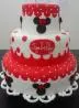 Bolo de 3 Andares da Minnie com Babado Branco, Bolinhas e Rostinhos em Pasta Americana
