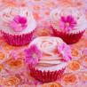 Cupcake de Baunilha com Cobertura de Chantily Rosa com Decoração de 2 Flores Rosa em Pasta America