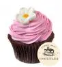 Cupcake de Chocolate com cobertura de Chantilly Rosa com Flor em Pasta Americana - Essence Candy
