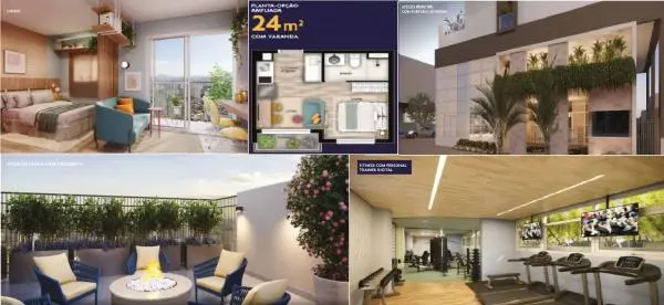 Apartamento de 24 m2, 01 dormitório, com varanda- Casa do Ator