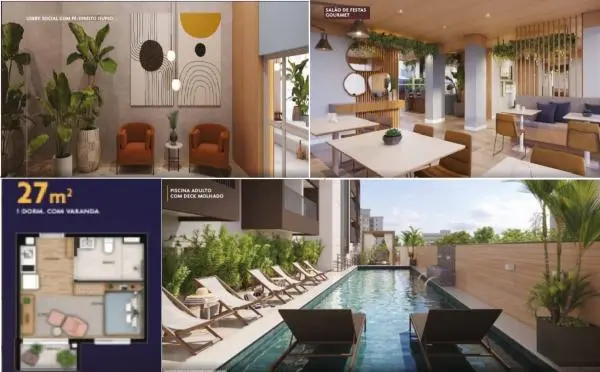 Apartamento de 27 m2, 01 dormitório, com varanda
