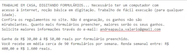 TRABALHE EM CASA, DIGITANDO FORMULÁRIOS.
