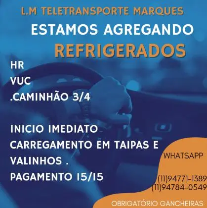 AGREGA-SE VEÍCULOS CARGA SECA E REFRIGERADA