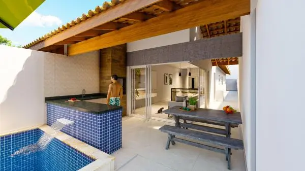 Vendo Casa Nova com piscina, 2 dorm. e 4 vagas na garagem