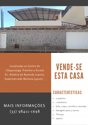 Vendo Casa Ubaporanga, 3 quartos