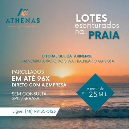 Lotes escriturados na Praia em até 96x direto com a empresa