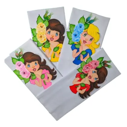Bonecas Pintadas em Pano de Prato - Kit 5 Panos em Promoção