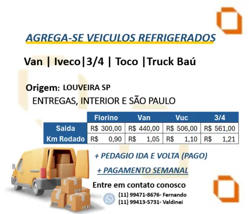 AGREGA SE VEICULO REFRIGERADOS