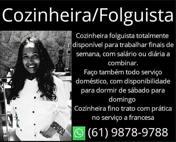 Cozinheira P/ Finais de semana