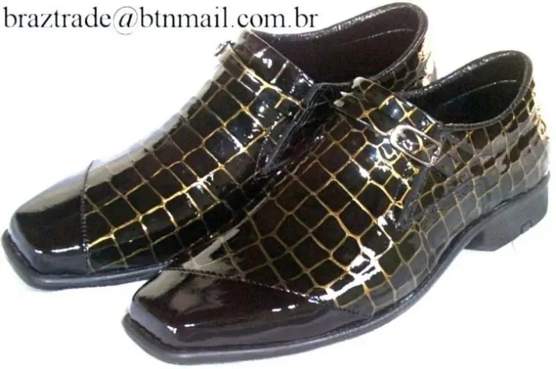 Sapato em Couro Legítimo Verniz Croco Ouro Alto Relevo - Direto da Fábrica