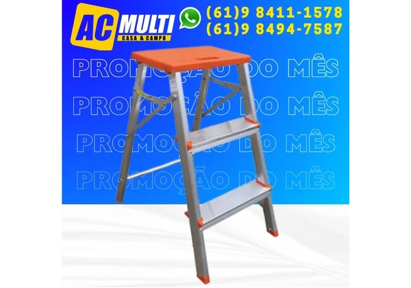Escada de aluminio 3 degraus com banqueta botafogo