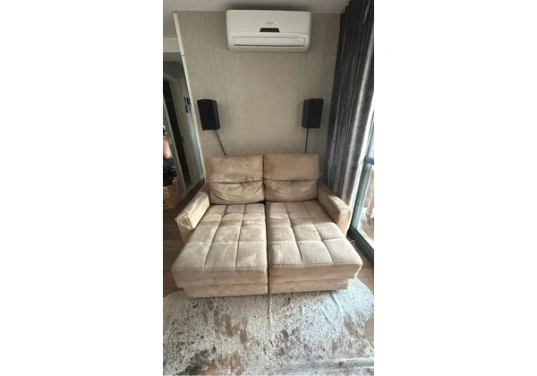 Sofá retrátil e reclinável 2 lugares suede bege