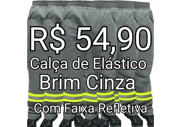Calça Operacional de Brim Cinza com Faixa Refletiva Tripla