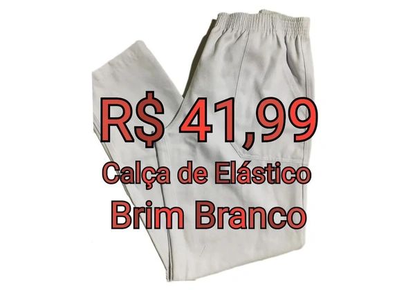 Calça de Algodão em Brim Branco