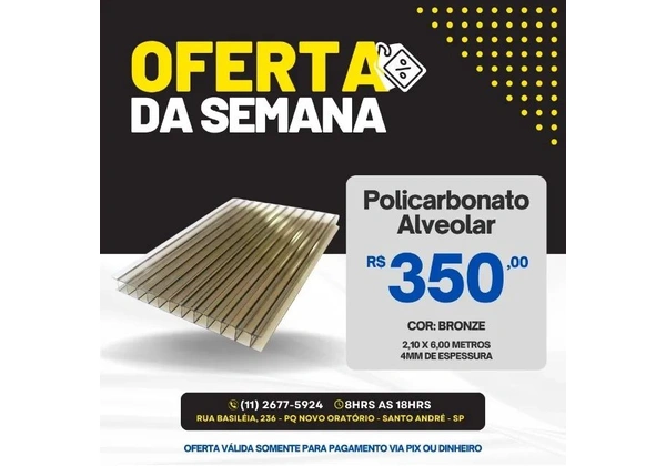 Chapa de Policarbonato Alveolar Bronze 4mm 2, 10x6, 00