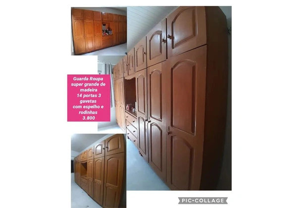 Guarda roupa madeira, super grande 14 portas 3 gavetas espelho e rodas