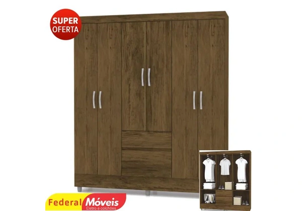 Guarda Roupa em Promoção 6 Portas e 2 Gavetas - Temos Crediário