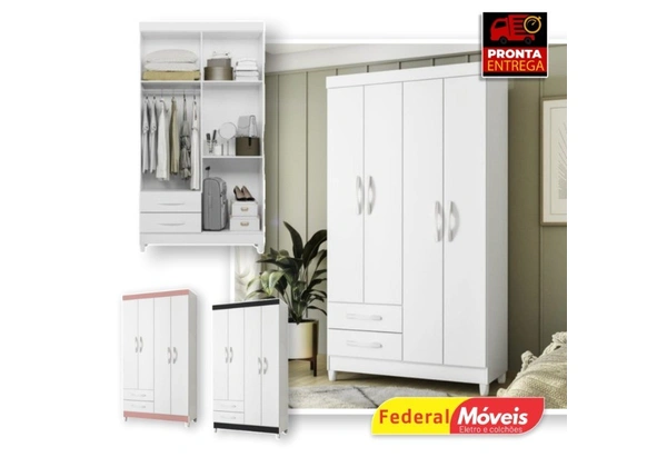 Guarda Roupas Âmbar 4 Portas 2 Gavetas Quadriflex - Fazemos Entrega - Novo