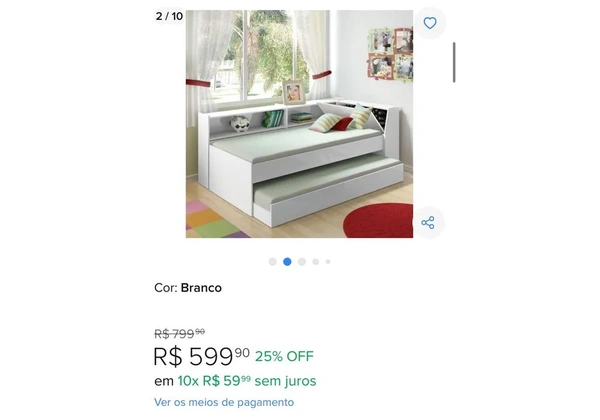 Cama Solteiro Bicama Com Estante