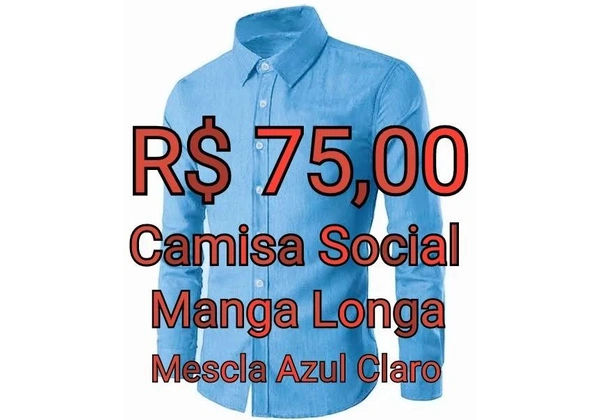 Camisa Social Masculina Mg Longa - Mescla Azul Claro Engenharia