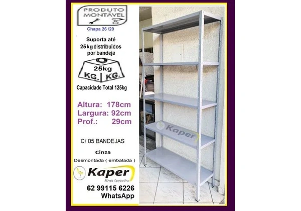 Estante de Aço c/ 05 Bandejas P29 ( nova ) Organize com Facilidade