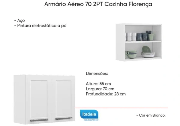 Armário Aéreo 70 2 PT aço Cozinha Florença Itatiaia