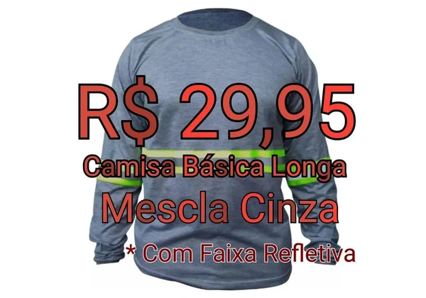 Camisa de Mescla PV Cinza Manga Longa com Faixa Refletiva Tórax e Mangas