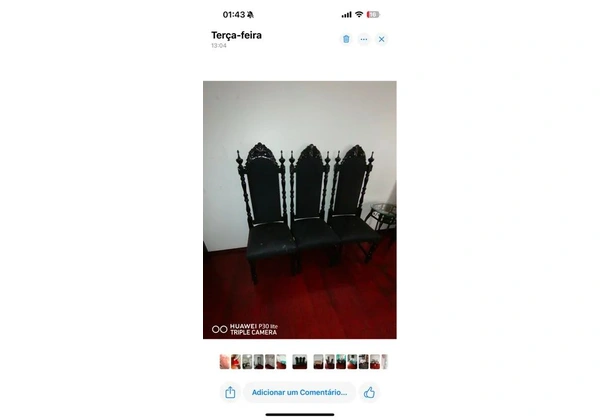 Mesa de vidro com base laqueado e 5 cadeiras no estilo Provençal laqueadas