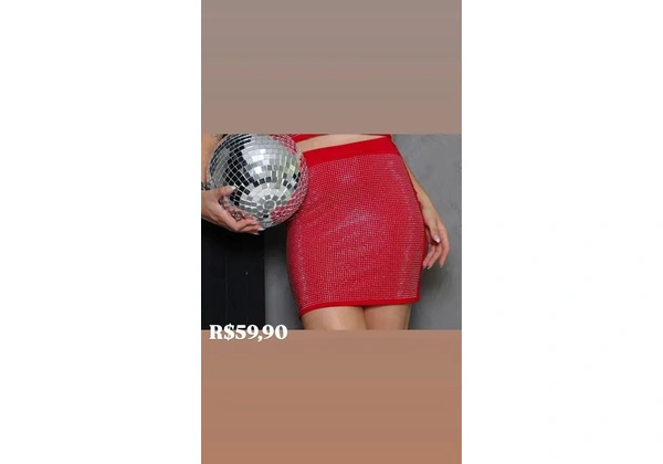 Saia Vermelha Pedraria Strass Brilho