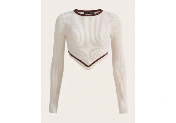 Cropped manga longa bege