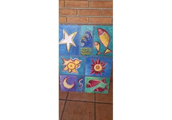Tela decorativo em tinta óleo de peixes 80x60
