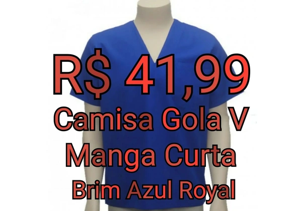 Camisa de Brim Gola V - Azul Royal