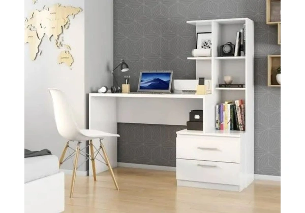Escrivaninha 2 Gavetas com Prateleiras Poli - Novo - Mega Oferta