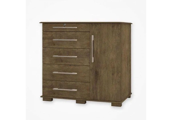 Comoda 5 Gavetas 1 Porta Marrom Oferta