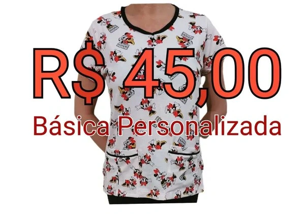 Camisa Básica Estampada Minnie Rosa - Algodão