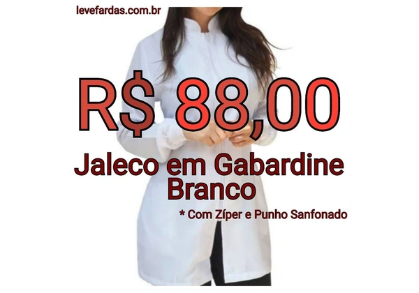 Jaleco Gola Padre em Gabardine Com Zíper - Punho Sanfonado