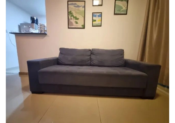 Sofá de Linho Suede Azul Claro