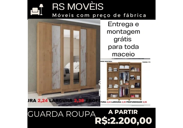 Guarda-roupa 6 Portas com Espelho - R$ 2.200, 00